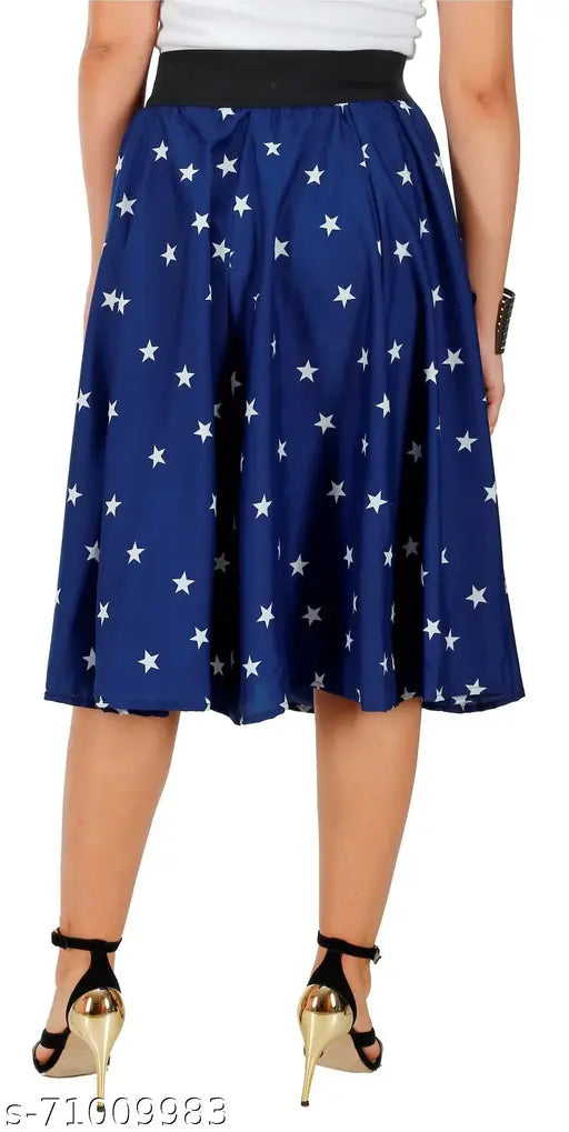 Fuchsia printed crepe mid-calf panel skirt with black elastic belt, size 26-34, Indian origin