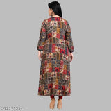 Plus size rayon A-line kurta, 9XL, printed combo, long sleeves, heavy embroidery, India