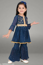 Purple Teal Maroon Anarkali set: Trendy ethnic wear for 2-4 years girls, Georgette embellished kurti and palazzo