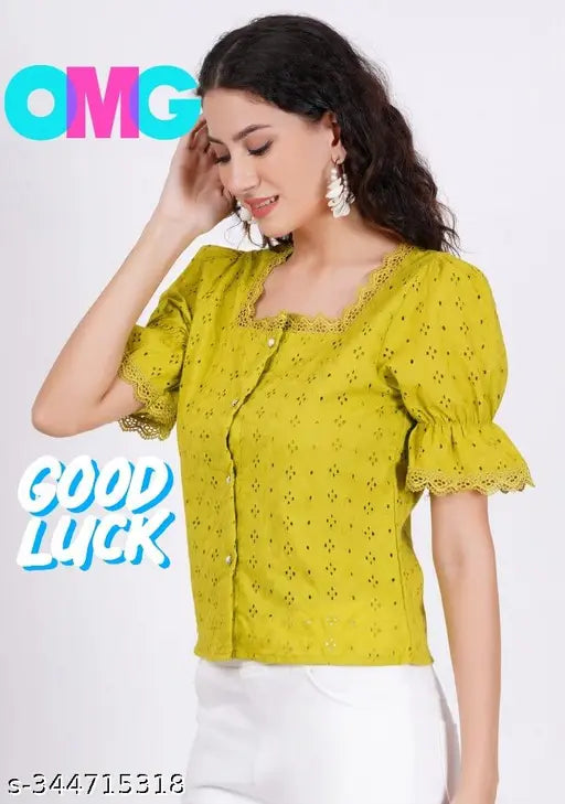 Trendy cotton short sleeves embroidery top, intricate design, India origin