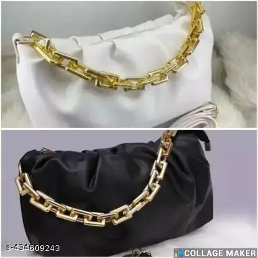 Black and white PU combo kadi bag, featuring two compartments for organization. Solid pattern, free size dimensions - 14"L x 3"W x 10"H, originating from India