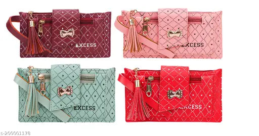 Indian PU Leather Trendy Clutch - Solid, Printed Net Design, 2 Compartments, Free Size (5in x 10in)