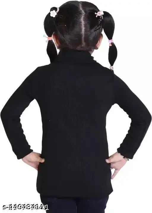 Kids black high neck wool sweater for winter, soft and gentle long sleeve turtleneck