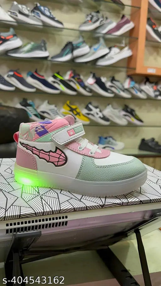 Kids' synthetic LED light shoes LTS 4, Pista pink color with Velcro fastening