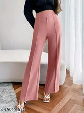Designer modern women's cotton blend bellbottom palazzos, solid net, fashionable attire for size 28, 30, 32, or 34