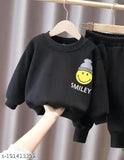 Smilley fleece sweatshirt combo, wool, long sleeves, printed net design for kids (2-3yrs - 7-8yrs), India origin