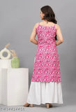Rayon printed net kurta with sharara bottomwear, sleeveless and vibrant fashionable outfit for women