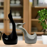 Black & white ceramic hugging swan sculptures, modern romantic home decor for office bookshelves (2 pc set)