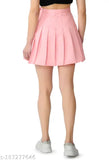High-waisted above-knee pleated polyester tennis skirt with attached lycra shorts, available in various colors and patterns. Women's fashionable skater mini skirt for parties, cycling, or casual wear