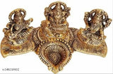 Gold-plated Laxmi Ganesh Saraswati idol, 18x7x10 cm decorative showpiece on a table or floor, Indian spiritual home decor