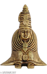 Brass antique small Aai Tuljabhavani Murti, traditional Indian god idol (2.5 x 3.5 x 1.5 inch)