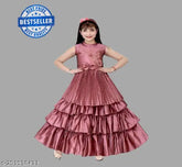 Pink silk sleeveless embellished net princess gown for girls under 399, perfect for parties & weddings