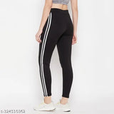 Black colorblocked lycra ankle-length jeggings for women's yoga and gym wear, available in sizes S-XXL. Made in India