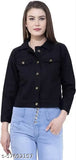 Black denim jacket, full sleeve, solid long sleeves with 2 pockets. Soft and comfortable denim fabric for casual wear, best fit for girls and women, ideal for jeans and shorts. Made by Saman Fashion Wear, country of origin: India