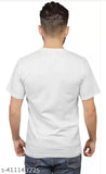 Men's white half-round neck polyester t-shirt with latest trending design and printed pattern, perfect for casual workouts or sports like basketball, football, tennis, etc., made in India