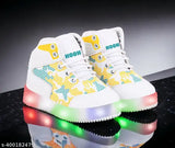 White canvas and rubber LED lighting sneakers for kids' party wear, embellished with velcro fastening, size 9 to 10 years