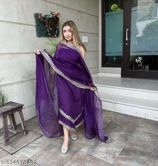 Georgette embroidered Indian party wear, sleeveless salwar suit with dupatta - vibrant, elegant & fashionable