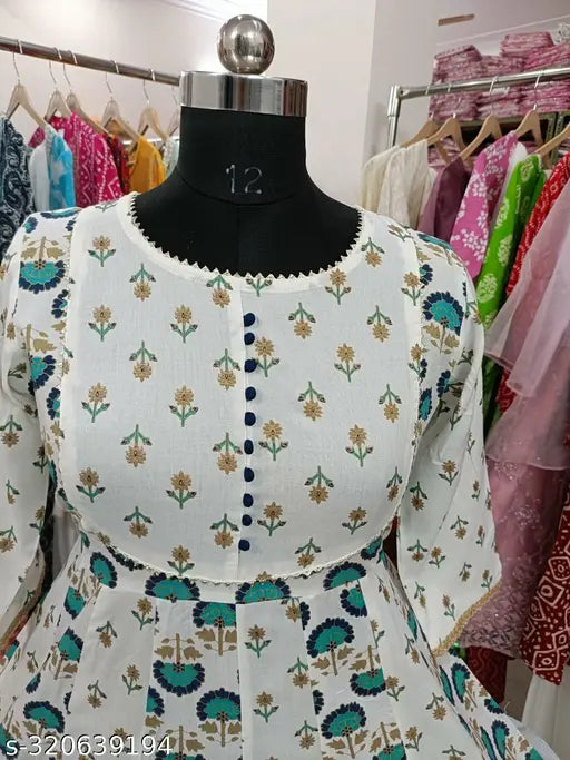 Rayon kali anarkali long kurta, extra size 16, printed combo three-quarter sleeves on model