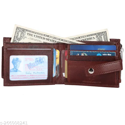 Brown genuine leather RFID-protected men's wallet, high quality, 2 compartments, gift-boxed