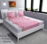 Cotton floral printed fitted bedsheet & pillow covers (2 pc), ideal for summer, adult use by TerryFox