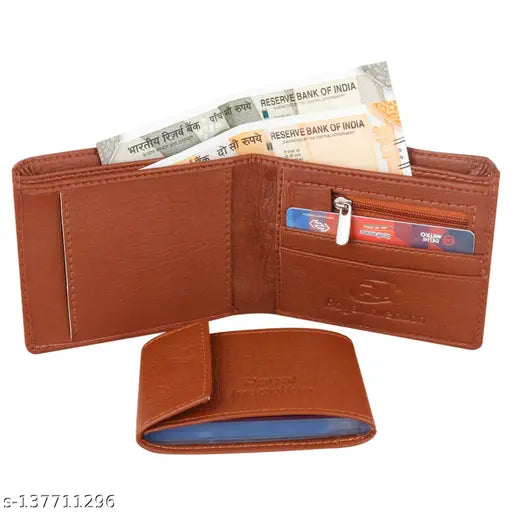 Men's casual artificial leather wallet, canvas and leather, two compartments, textured net design, evening/party formal travel trendy, size: 13cm x 9cm, made in India