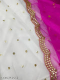 White Georgette embroidered blouse set with matching dupatta, intricate heavy embroidery, Solid Net design, Indian origin, S-XXXL sizes
