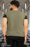 Black Olive and Brown Striped Cotton Blend Half-Sleeve T-Shirt for Men - Summer Style