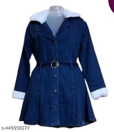Winter Fur denim jacket & coat, solid pattern, long sleeves for girls aged 10-16, made in India