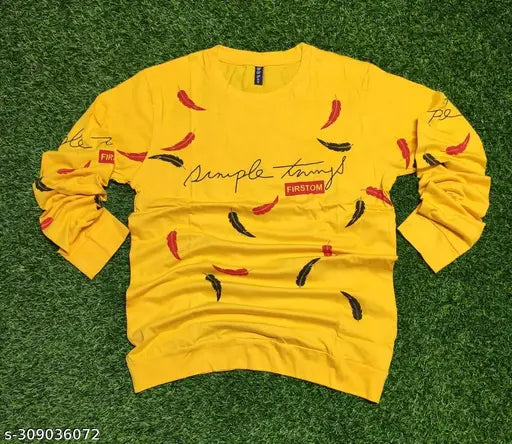 Cotton blend long sleeves printed T-shirt, relaxed or fitted cut, M, L, XL from India