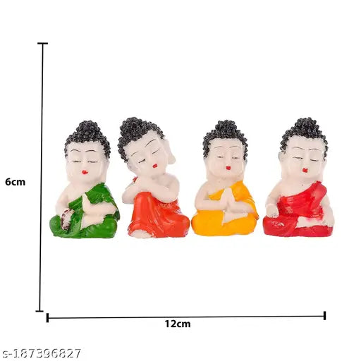 Multicolor polyresin baby monk Buddha statues for home & office decor (6x4x3 cm), intricately handcrafted by Indian artists