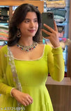 Parrot Green Georgette Kurta Set with Dupatta, solid pattern, three-quarter sleeves, festive evening wear, Indian fashion for women, size XS-XXL