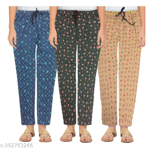 Vibrant multi-color floral print 3-piece cotton pyjama set for ultimate comfort, India