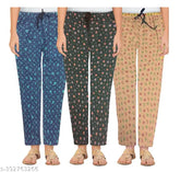 Vibrant multi-color floral print 3-piece cotton pyjama set for ultimate comfort, India