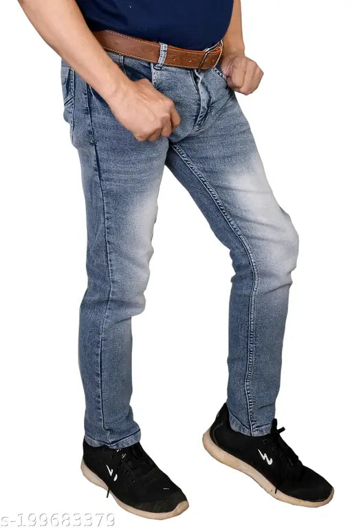 Solid denim men's jeans (pack of 1), size 32x42, Indian-made
