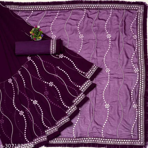 Embroidered Georgette mirror work saree and separate blouse in free size, India