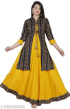 Rayon Anarkali Kurti with Long Shrug Pack of 1 - Indian printed women's kurti set featuring a shrug jacket in various sizes (S-XXXL) for casual, party, or festival wear