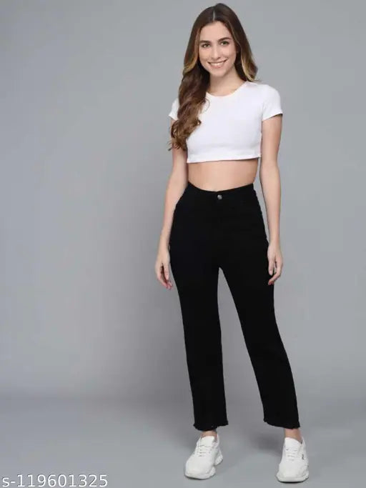 High-waist straight fit/bootleg Premium cotton blend jeans, durable & stretchable for women's comfortable everyday wear - UDHATIKRAMAN (UKM) India