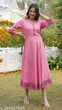 Women's rayon polka dot printed flared kurti with three-quarter sleeves, vibrant pattern on display, available in various sizes from S to XXXL
