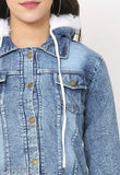 Denim hoodies, solid style in various sizes (S-XL), made in India on model display