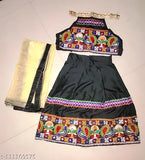 Rajshthani Black cotton lehenga set with net dupatta, Aari work embroidered, for children aged 12 months to 6 years