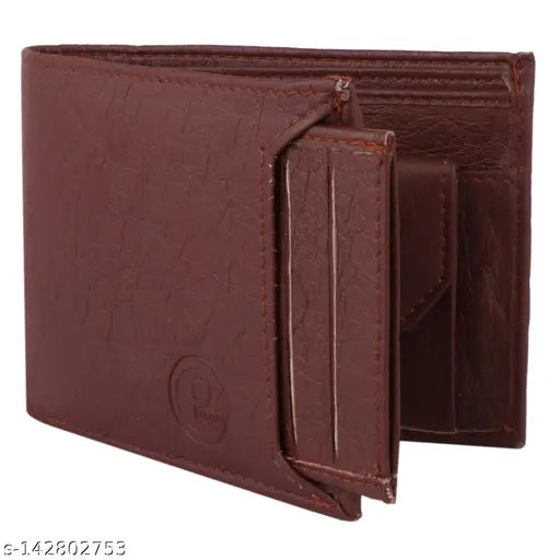 Brown Faux Leather Bi-fold Wallet - Classic World Trending Men's Accessory, ample storage for cards, coins, and bills