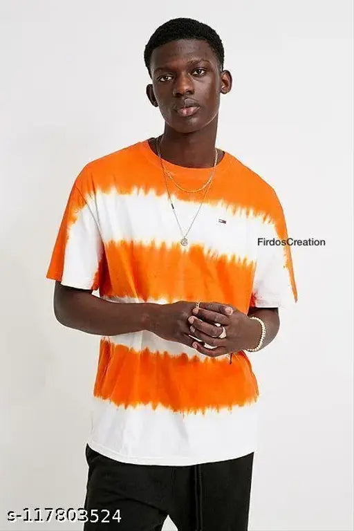 Orange colorblocked cotton tie-dye t-shirt for men and boys, trendy fashion essential
