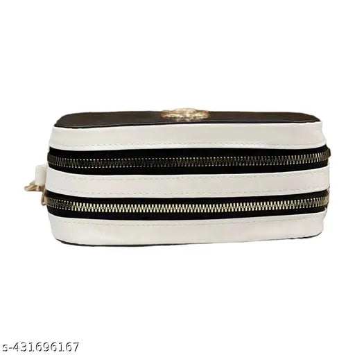 Black PU leather look crossbody bag, trendy design with 2 compartments for daily use and versatile style