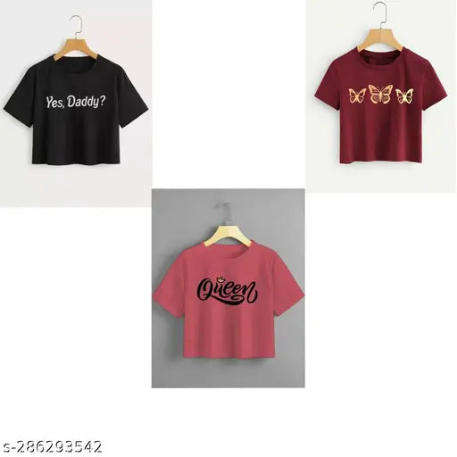 Printed cotton blend new crop top for women, trendy short sleeves fashion, Indian origin