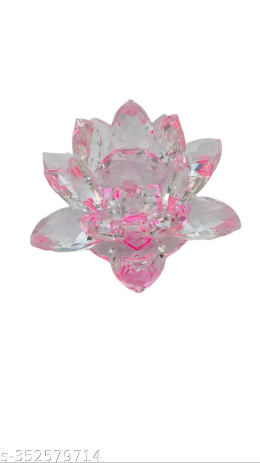 Glass rotating pink crystal lotus for positivity, love, harmony, prosperity, peace, health, wealth, good luck - Feng Shui/Vastu decor item