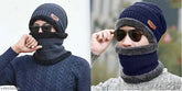 Trendy acrylic cap & fur-lined neck scarf set (2 pack), fashionable winter warm wear for men, textured pattern, onesize fit