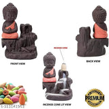 Resin Buddha backflow smoke fountain with 10 pc cone incense, natural aroma for home decor, handcrafted Indian statue