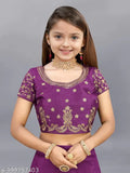 Baby Girls Banglory Semi Stitched Lehenga Choli: Silk blend, embroidered lehenga and choli with net dupatta, purple color, suitable for casual, party, festival, or wedding wear, dry wash or normal hand wash, made in India