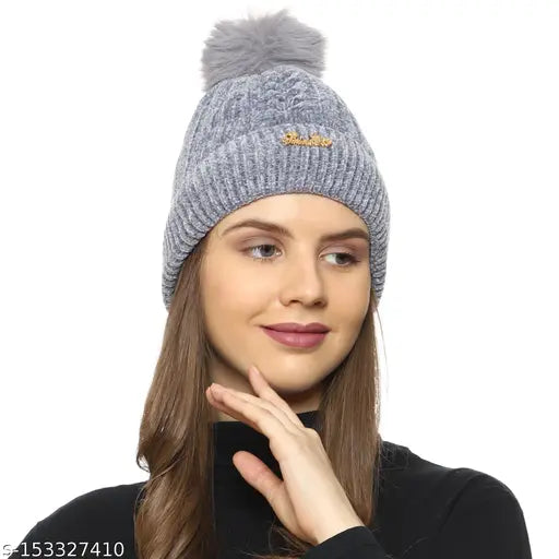 Woolen Ambitieux Women's Snow Proof Beanie Cap (Inside Fur), perfect for winter activities like skiing or hiking