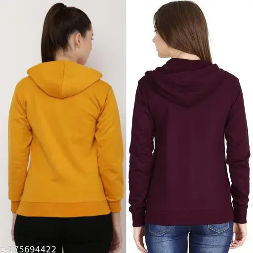 Mustard and wine color fleece hoodie jacket, casual style with long sleeves, perfect for casual wear